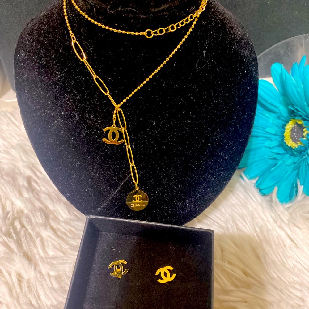 Stainless Steel  adjustable necklace with earrings